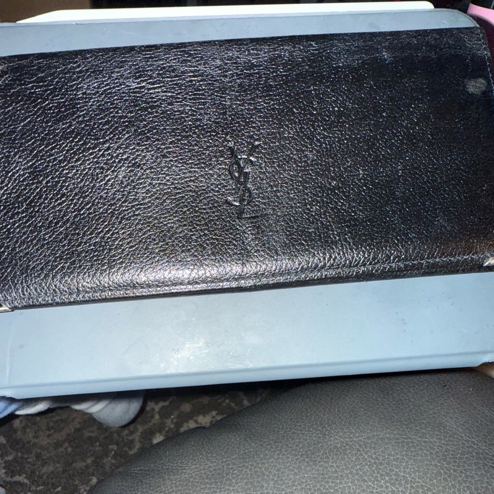 VTG YSL Black Long Leather Wallet With Card excellent condition